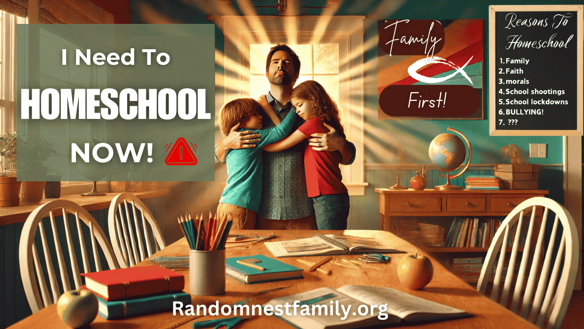 A father hugs his two children realizing that homeschooling is the best decision. I need to homeschool now | Randomnestfamily.org